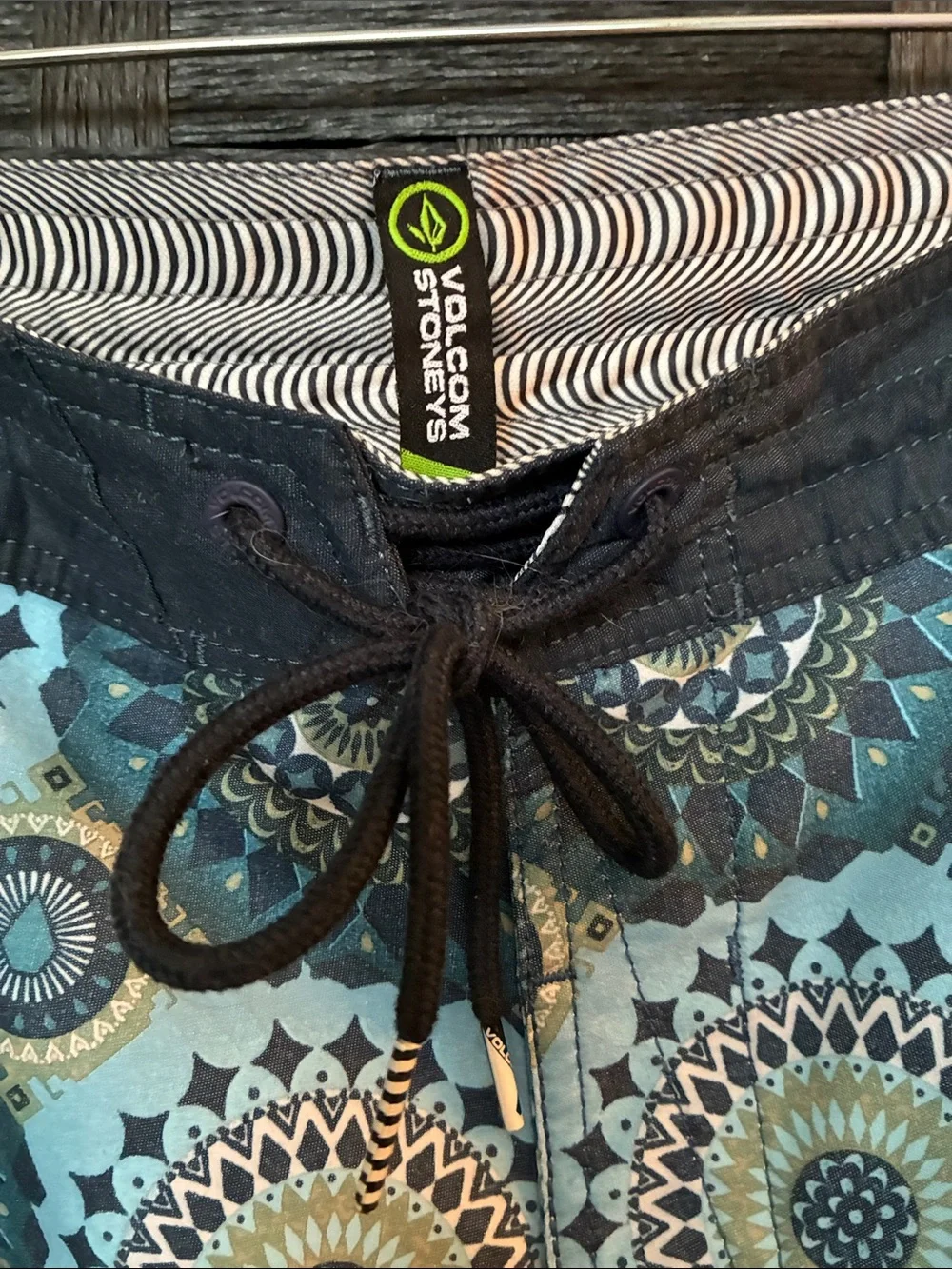 Volcom Men’s Blue and Black Mandala Print Swim Board Shorts